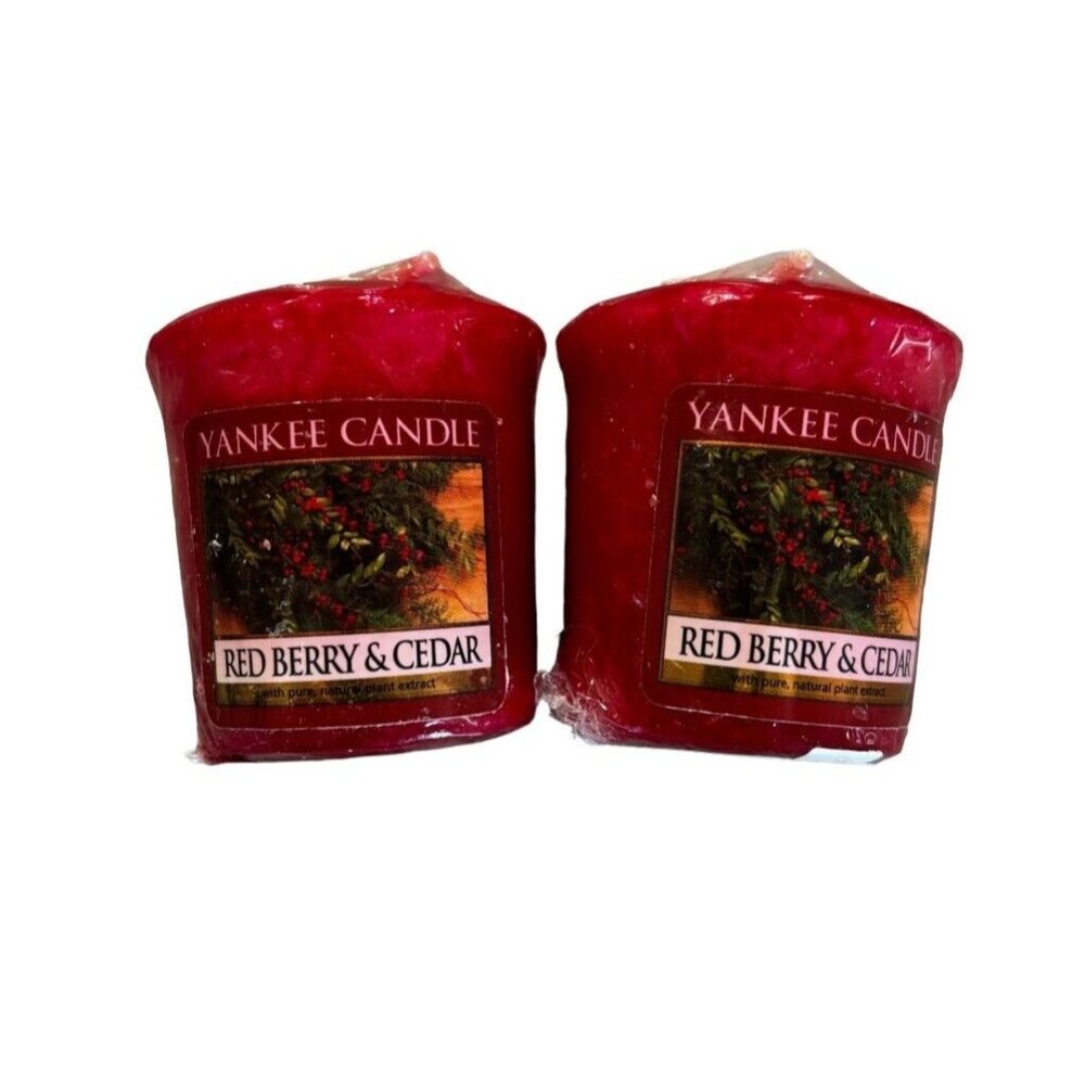 2 New Red Berry & Cedar Votive Yankee Candles Returning Favorite